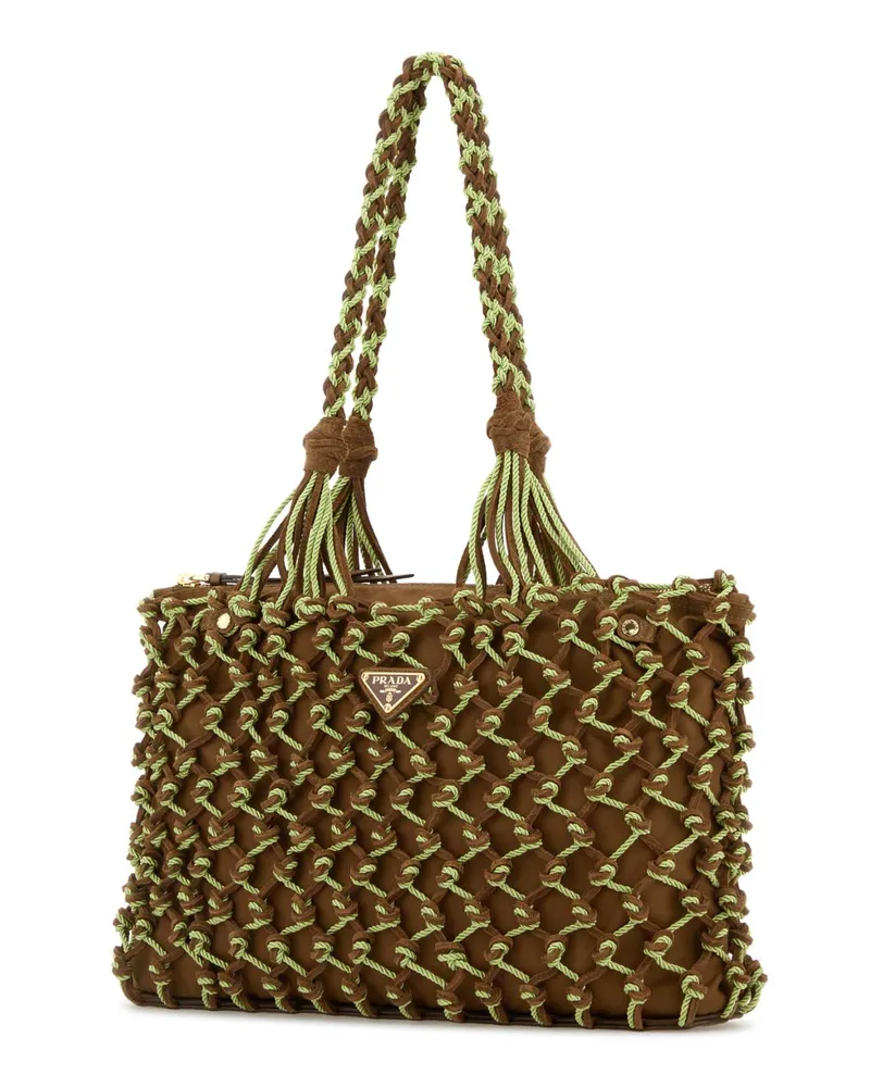 Prada Women's Two-Tone Mesh Shopping Bag Cacao+prato Recycledpolyamide-Calfleather Borse A Mano Brown