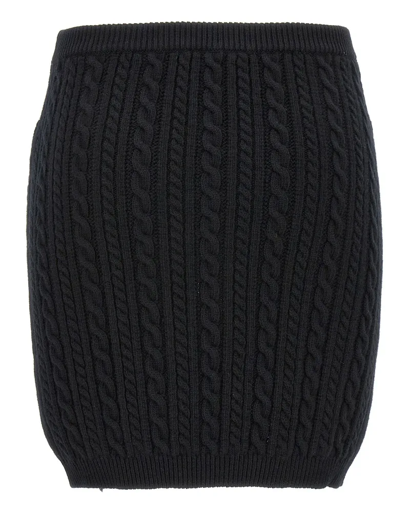 Alessandra Rich Cable-Knit Wool Skirt — Black Black