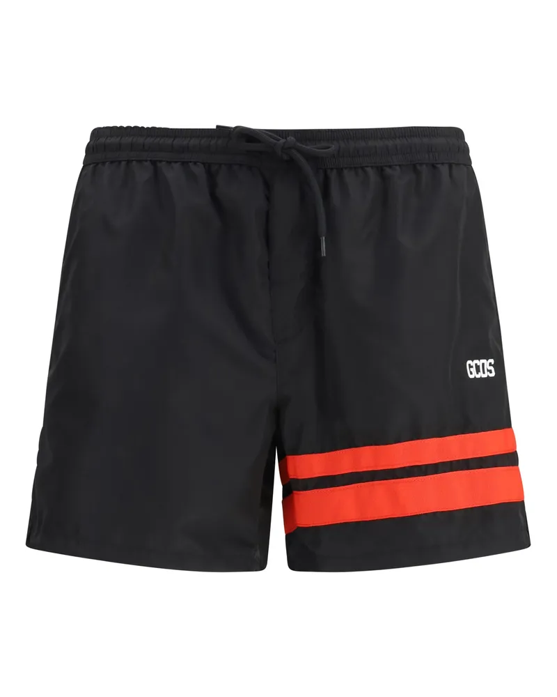 GCDS Men Swim Shorts Black-Red Nylon Beachwear Black/red Sea Clothing Black