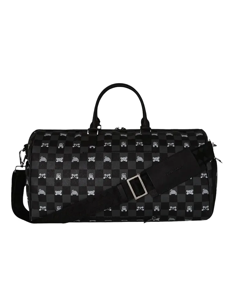 Sprayground Unisex Duffle Bag Peeking Character Grey Faux Leather Shoulder Black