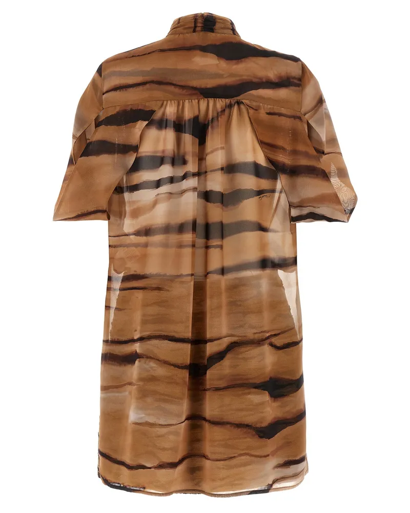 Elisabetta Franchi Tiger-Print Removable Chiffon Dress — Tan Tan