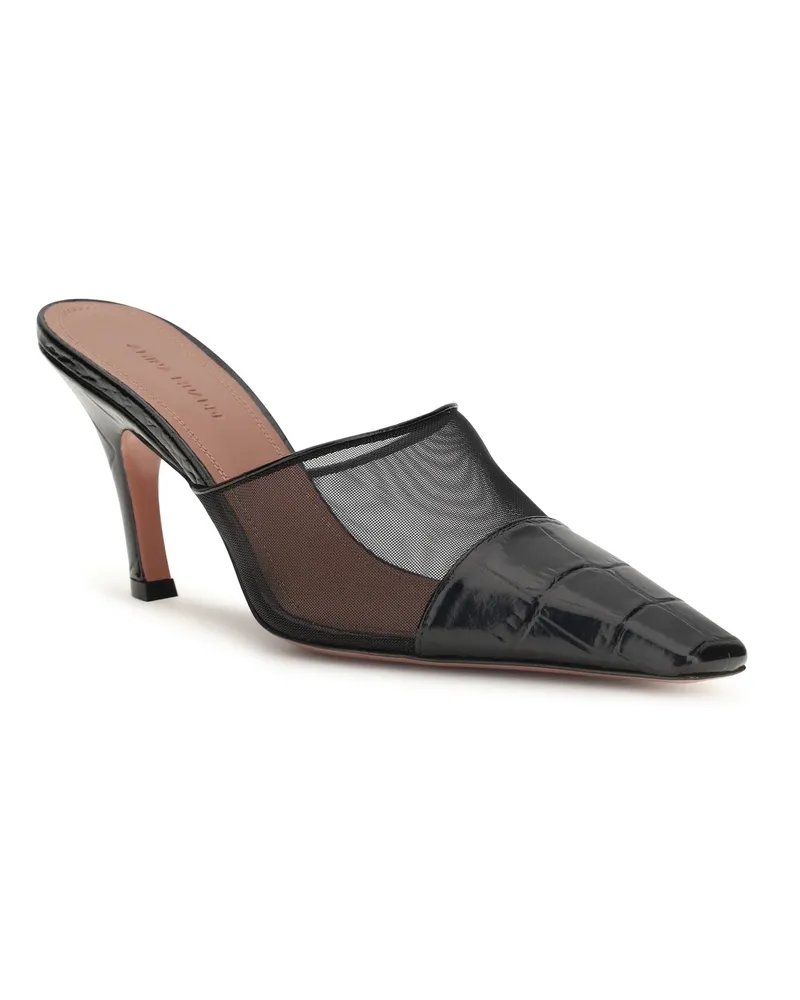 Amina Muaddi Women's Jamie Mesh Mules Black+black Calf Leather Bos Taurus Pumps High Heel Shoes Black