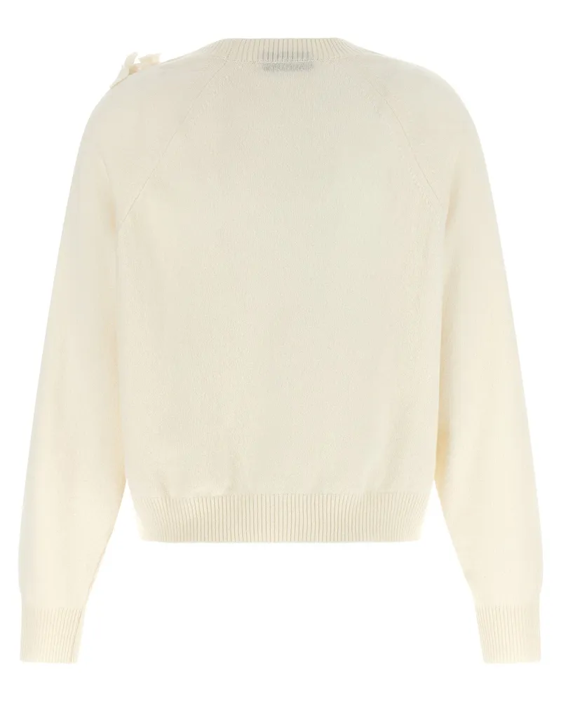 Alberta Ferretti 3D Floral-Embroidered Sweater — Cream Cream