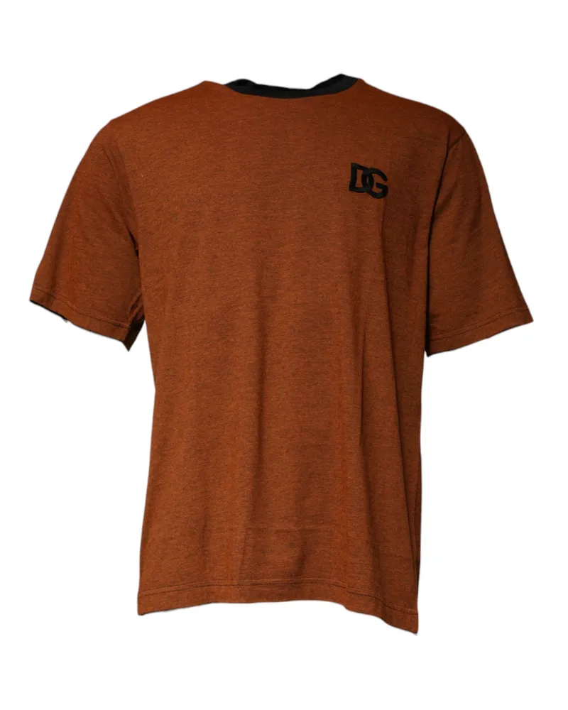 Dolce & Gabbana Men Brown Dg Logo Cotton Crew Neck T-Shirt Brown