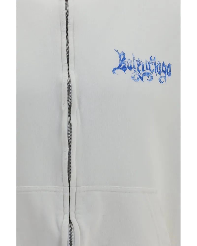 Balenciaga Men's Zip Hoodie Sketchy Full White Cotton Sweatshirts Sweater White