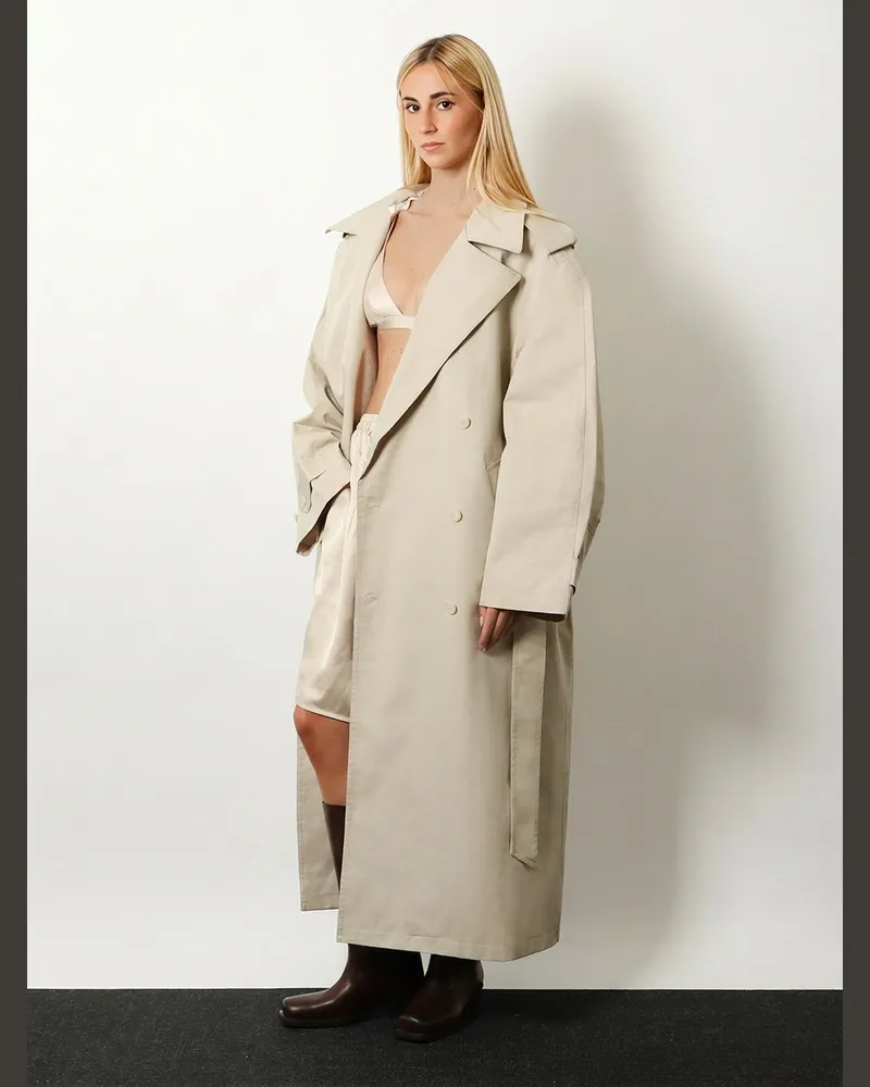 FRANKIE Shop Women's Trench Coat Riva Grey Cotton Blend & Raincoats Gray