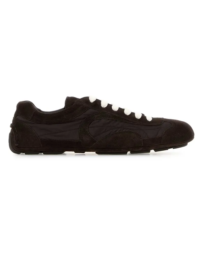 Prada Women's Brown Suede And Re-Nylon Montecarlo Re-Edition 2005 Sneakers Caffe Caffe Brown