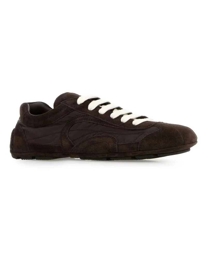 Prada Women's Brown Suede And Re-Nylon Montecarlo Re-Edition 2005 Sneakers Caffe Caffe Brown