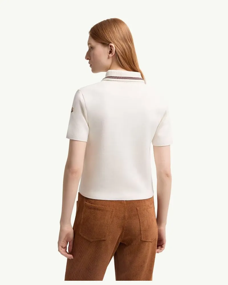 Moncler Striped Collar Polo — Cream Cream