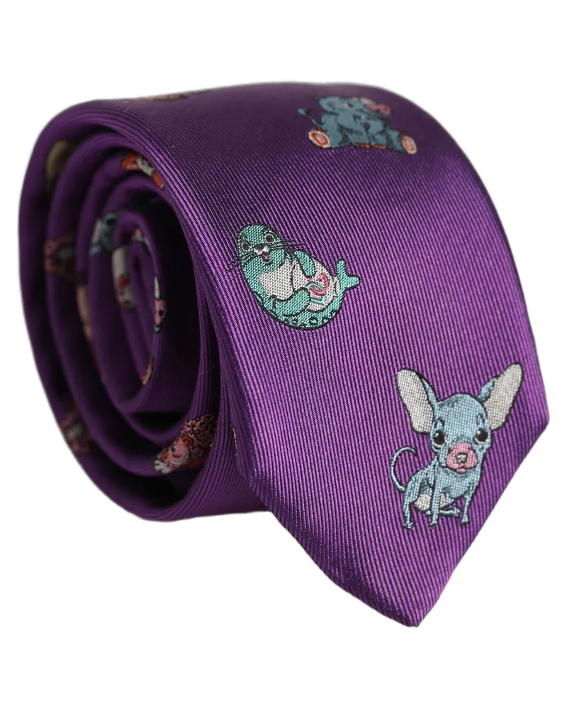 Dolce & Gabbana Men Purple Animal Print Adjustable Tied Necktie Tie Silk Purple