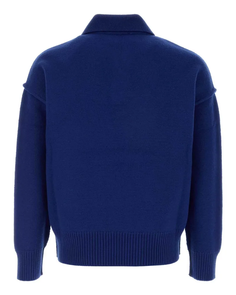 AMI Paris Men's Electric Blue Wool Polo Shirt Bleu Roi-Noir Exterior: Virgin Maglieria Roi/noir Sweater Blue
