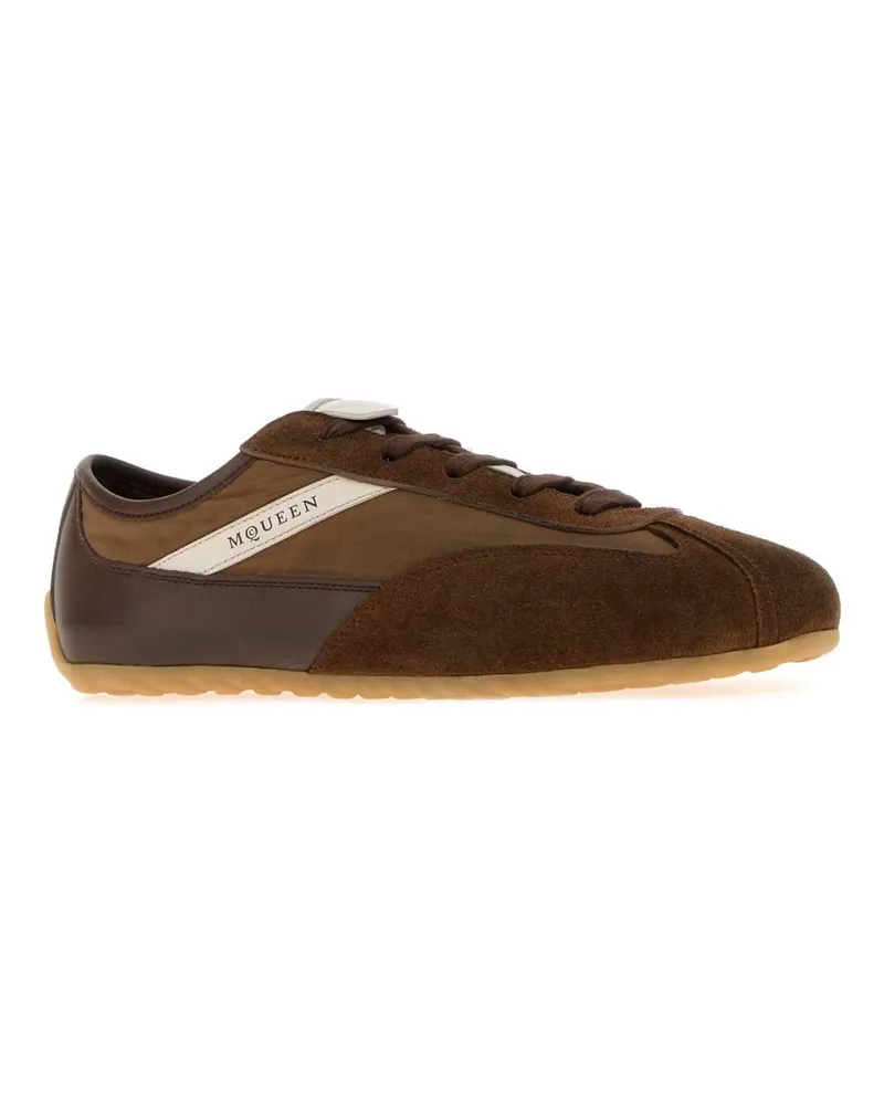 Alexander McQueen Men's Chocolate Leather And Fabric Boxe Sneakers Brownbrown Brown