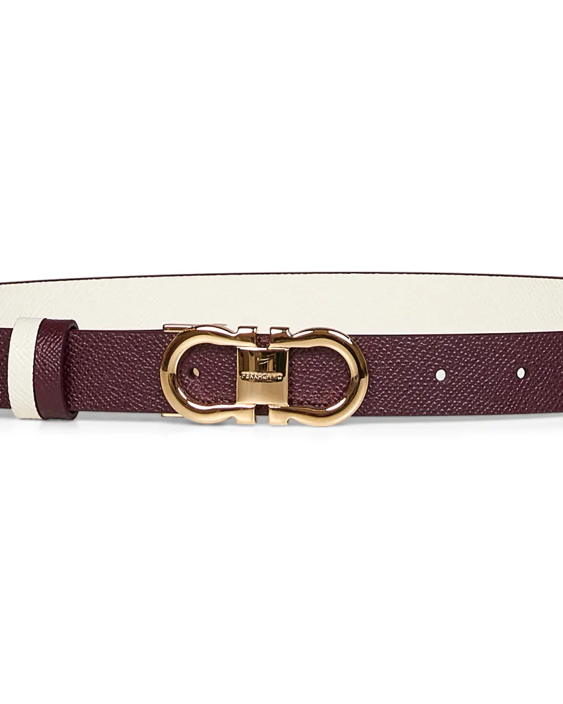Ferragamo Women's Belt Gancini Calf Leather Plum-Mascarpone Cream Burgundy Burgundy