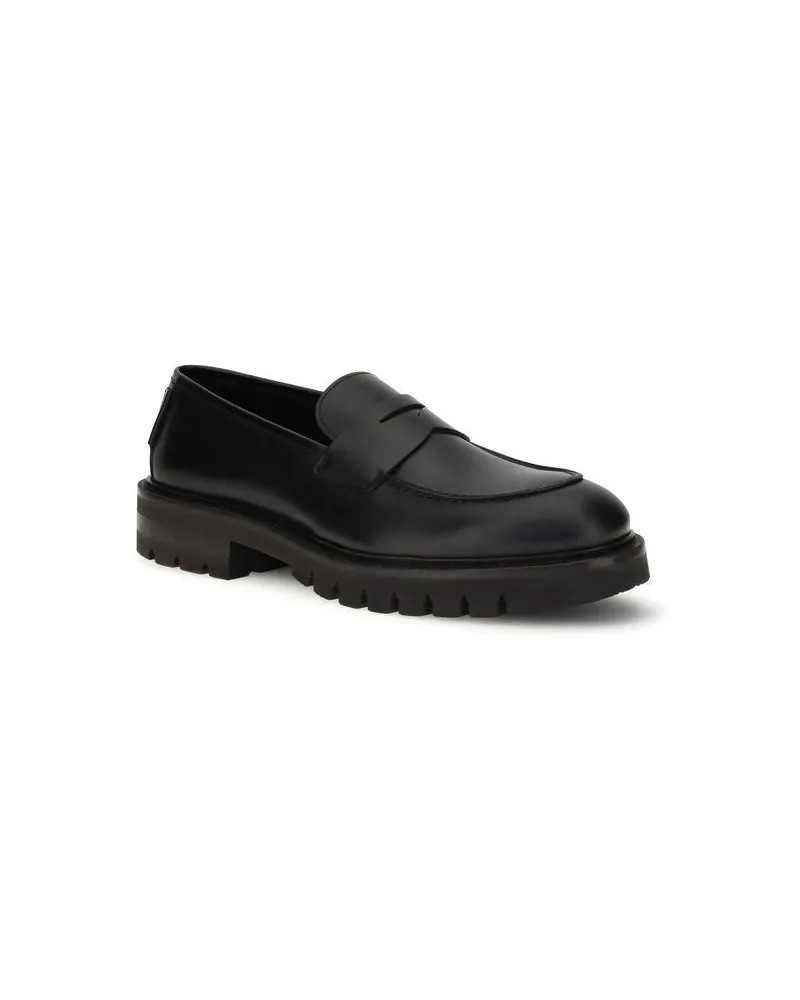 Ferragamo Men's Black Calf Leather Bos Taurus Slip-On Loafers Black