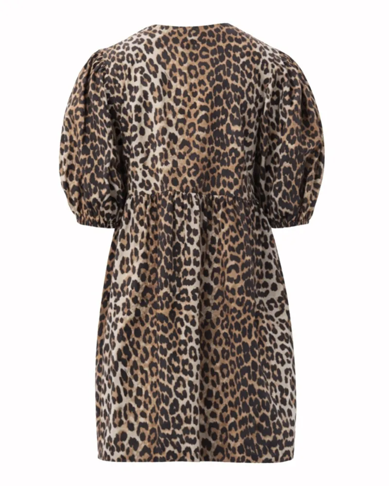 Ganni Leopard Print Organic Cotton Mini Dress — Multicolor Multicolor