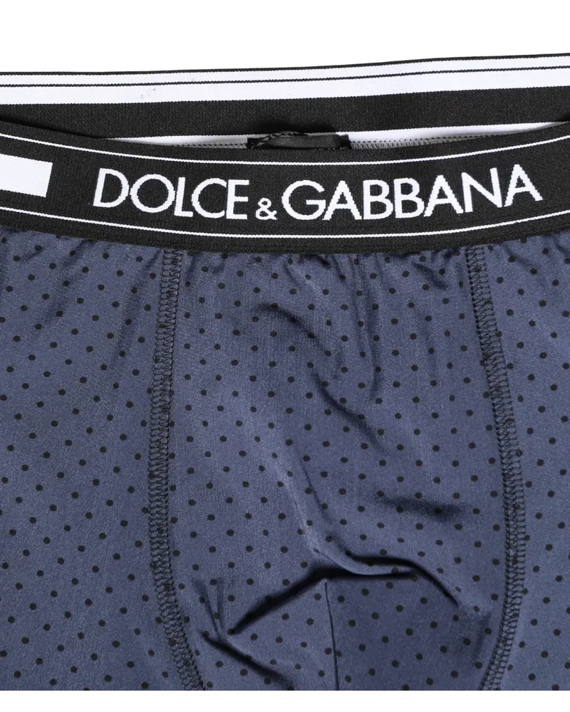 Dolce & Gabbana Dark Blue Polka Dots Men Bike Shorts Underwear Nylon Elastane Blue