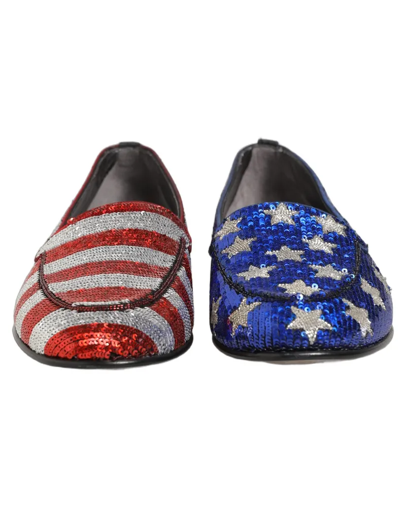Dolce & Gabbana Men's Multicolor Flag Sequin Dress Loafers Shoes Leather Blue