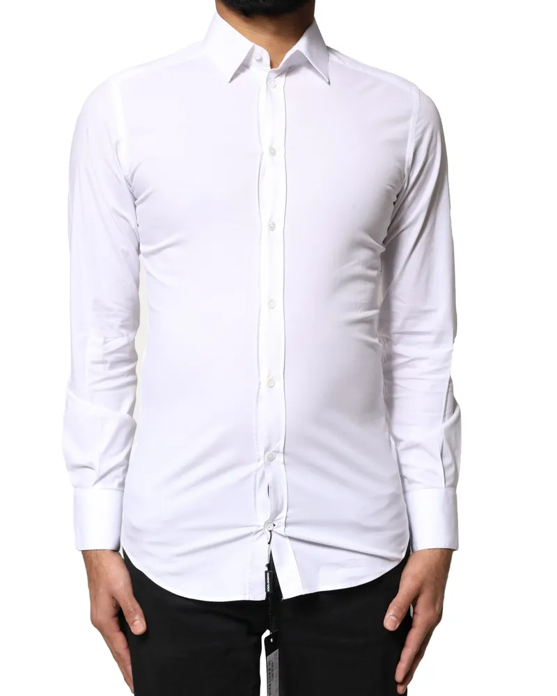 Dolce & Gabbana Men's White Gold Cotton Long Sleeves Dress Shirt Elastane White