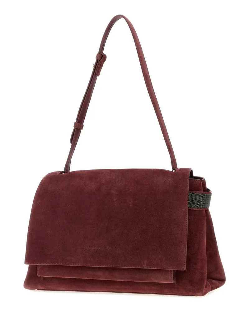 Brunello Cucinelli Women's Suede Shoulder Bag Burgundy Calf Bos Taurus Burgundy