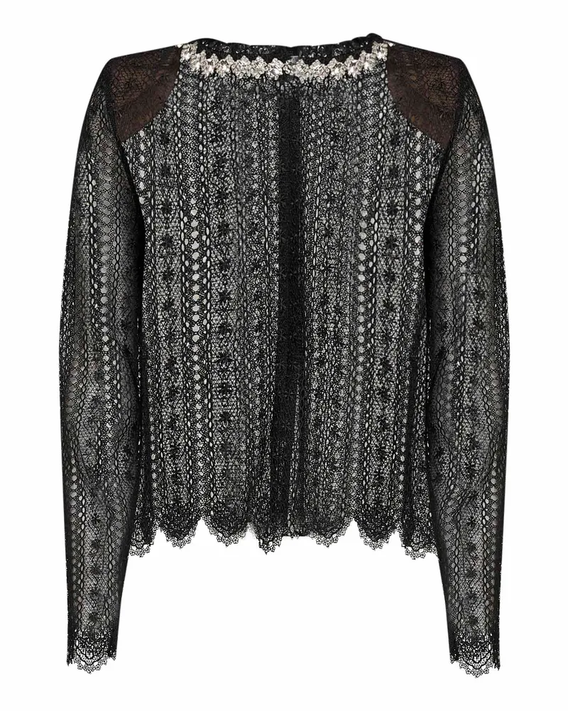 Self-Portrait Women's Black Organza Lace Crystal-Embellished Top Polyester Tops Black
