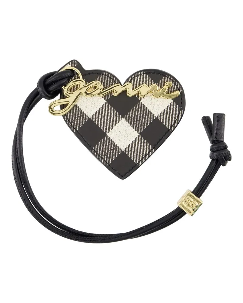 Ganni Women's Bou Heart Keyring -  Leather Black Calfskin Accessories Keychains Black