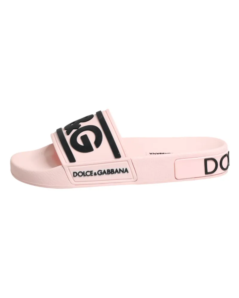 Dolce & Gabbana Women's Pink Rubber Slides Sandals Beachwear Shoes Pink