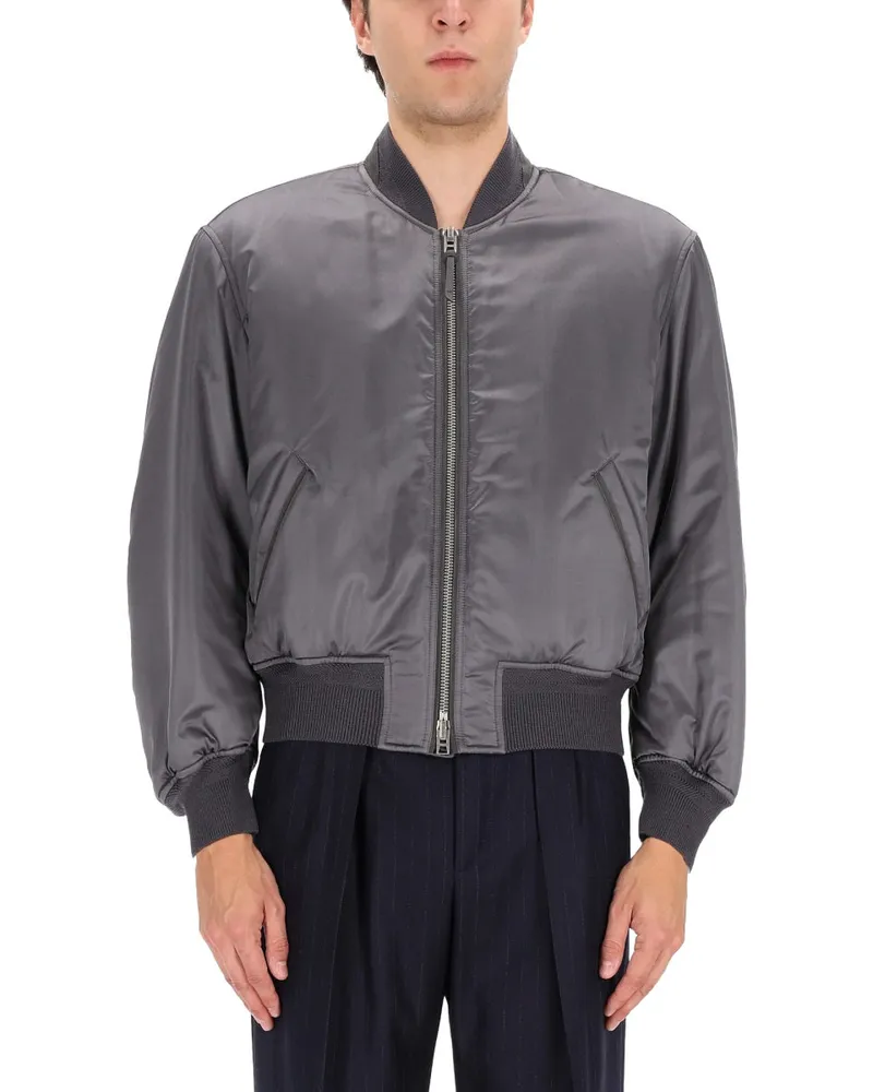 Tom Ford Silk Bomber Jacket — Gray Gray