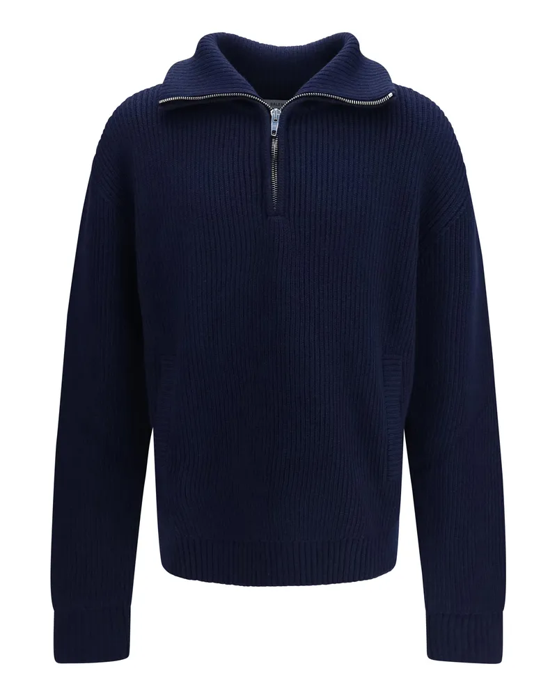 Balenciaga Ribbed Knit Zip Sweater — Navy Navy