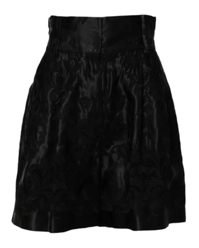 Dolce & Gabbana Women Black Floral Embroidery Silk High Waist Shorts Cotton Polyester Black