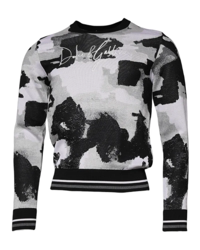 Dolce & Gabbana Men Camouflage Silk Crew Neck Sweater Black Black