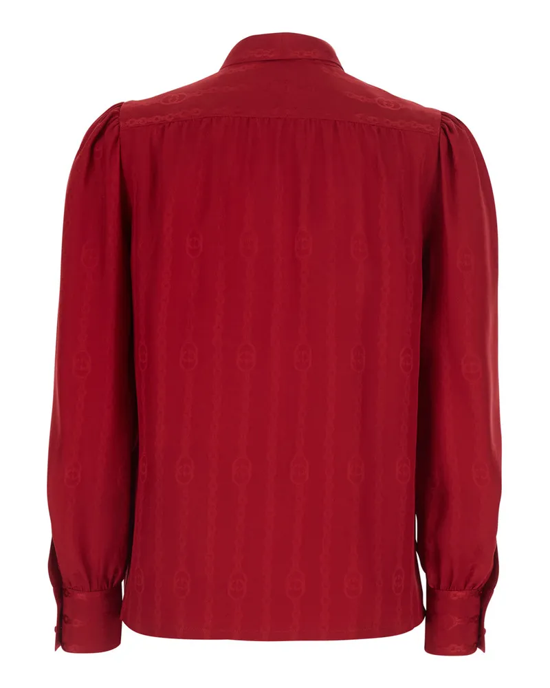 Gucci Women's Silk Shirt With Bow, Red Blouses Red