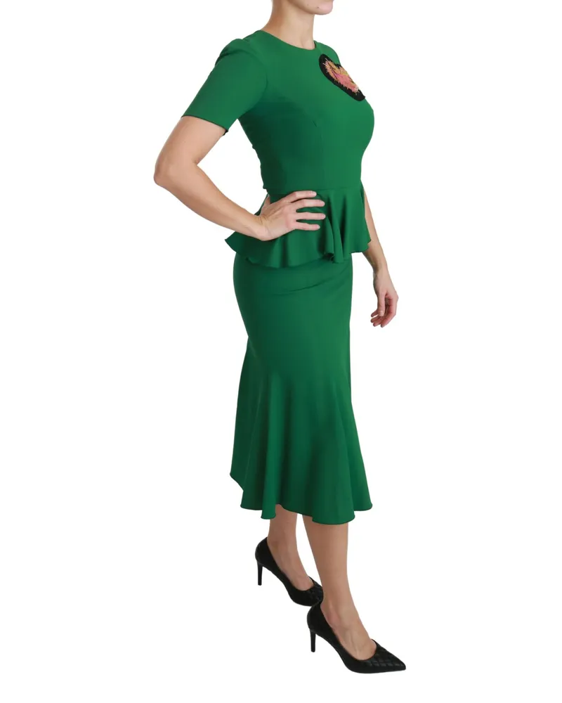 Dolce & Gabbana Women's Green Heart Patch Mermaid Midi Viscose Dress Acetate Elastane Green