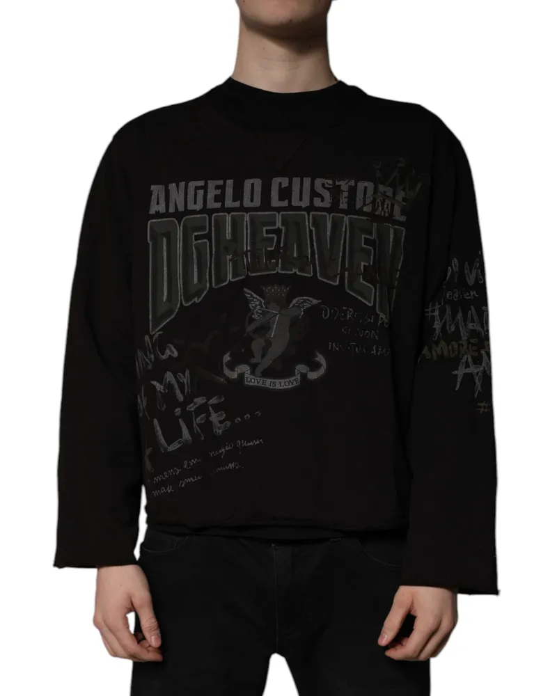 Dolce & Gabbana Men's Graphic-Embellished Cotton-Blend Sweatshirt Black Polyester Sweatshirts Black