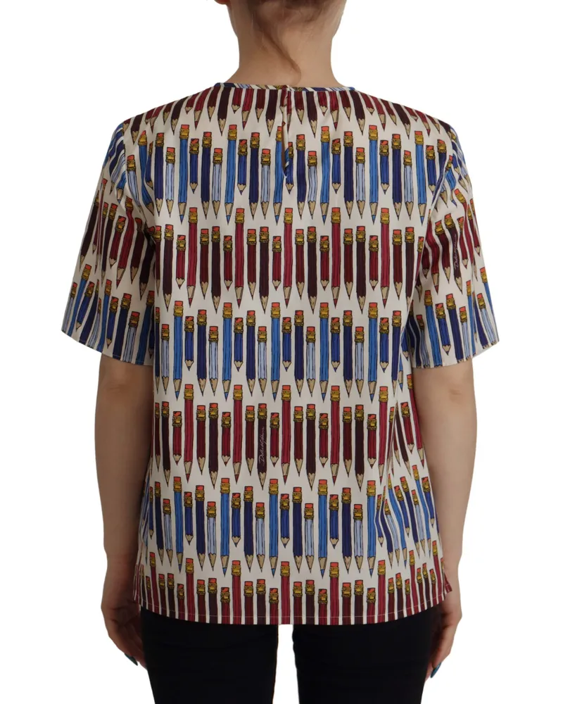 Dolce & Gabbana Women's White Pencil Print Cotton T-Shirt Blouse White