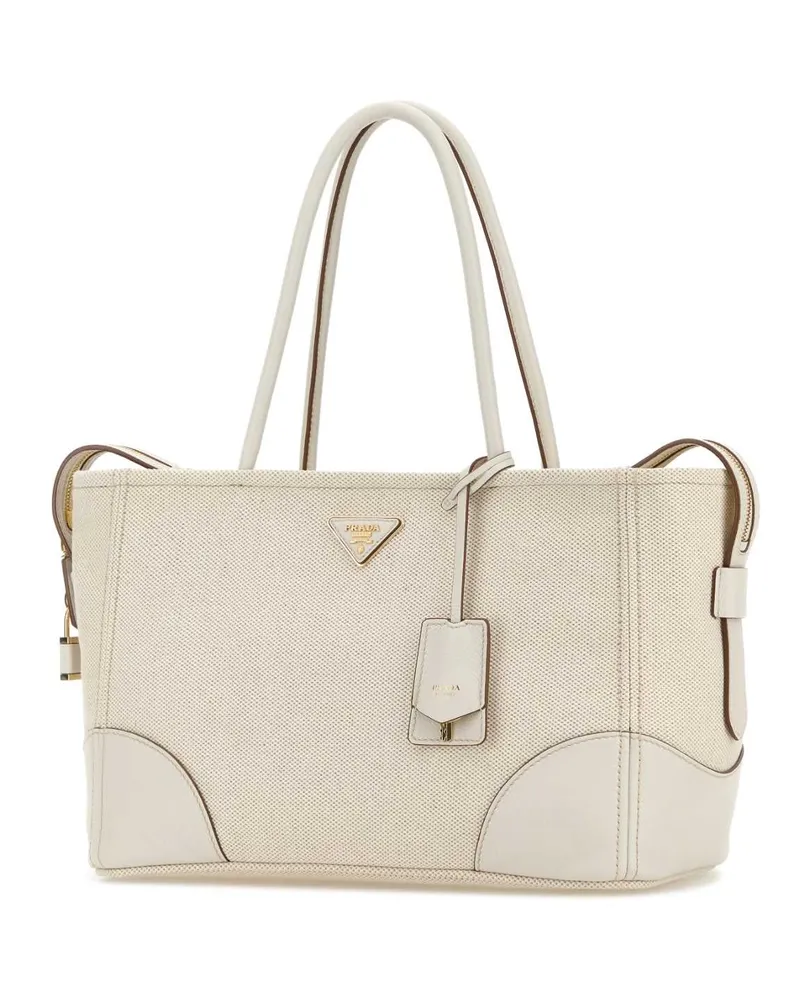 Prada Women's White Canvas Large Shopping Bag Naturale+talco Borse A Mano Beige