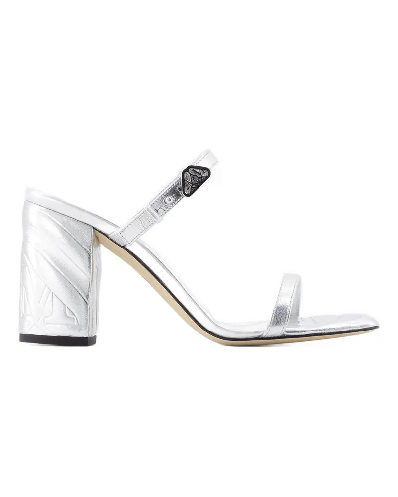 Alexander McQueen Women's Seal Heeled Sandal Silver Calfskin Heels Silver