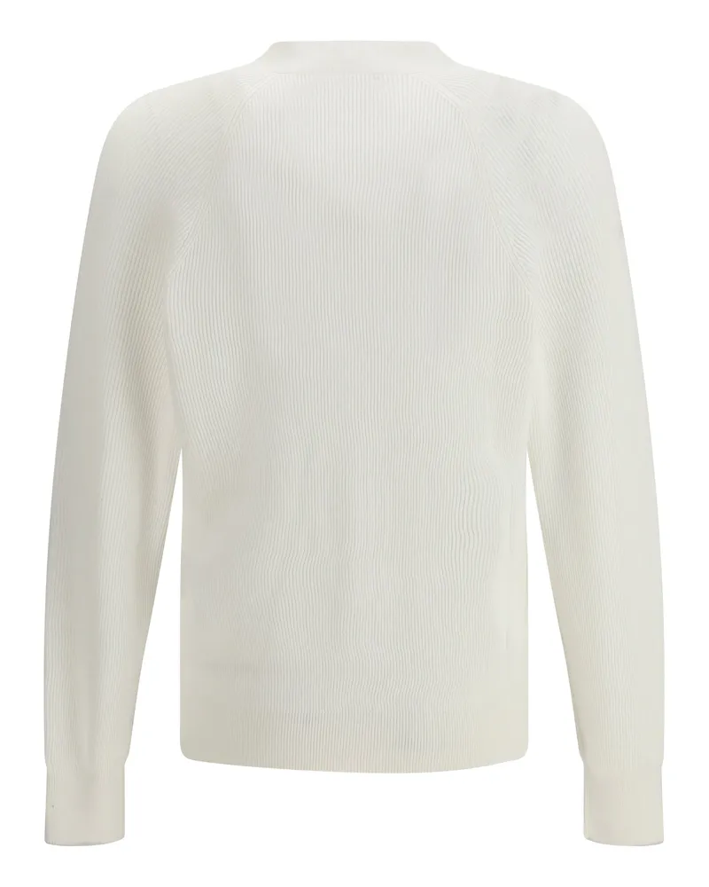 Brunello Cucinelli Men's Ribbed Cardigan Panama+nebbia Cotton Sweater White