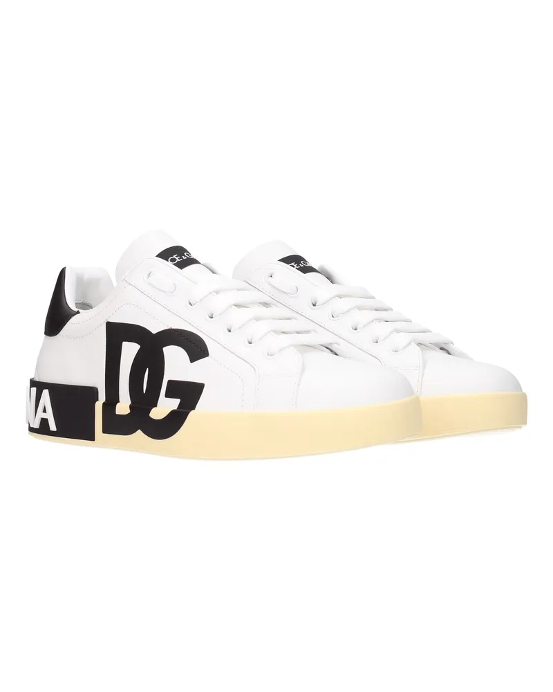 Dolce & Gabbana Men's White Leather Low Top Sneakers White