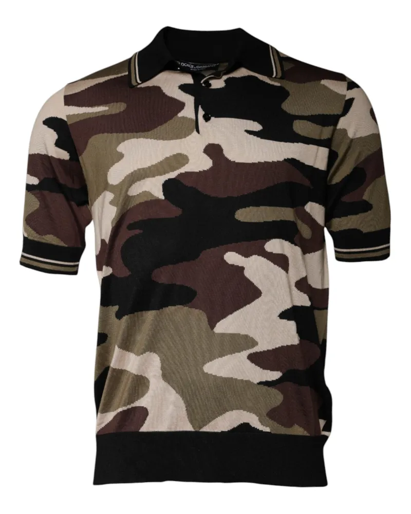 Dolce & Gabbana Men's Camouflage Silk Polo Multicolor Multicolor