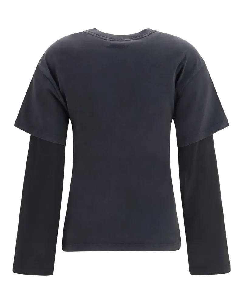 Courrèges Women's Logo Print Double Sleeves T-Shirt Stonewashed Grey-Black Cotton T-Shirts Grey/black And Polos 