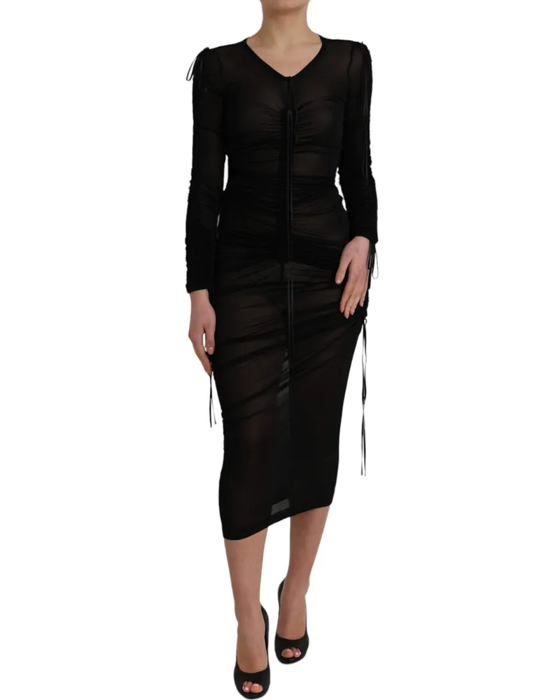 Dolce & Gabbana Women's Black Sheer Bodycon Sheath Midi Dress Viscose Silk Black