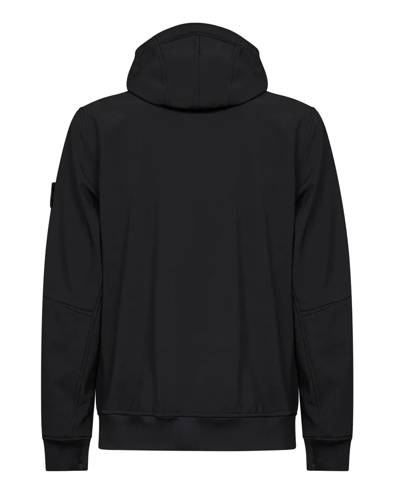 Stone Island Men Hooded Jacket Soft Shell-R Black Polyester Bomber Black