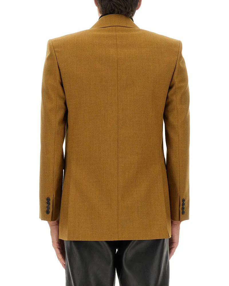 Saint Laurent Double-Breasted Wool Blazer — Brown Brown