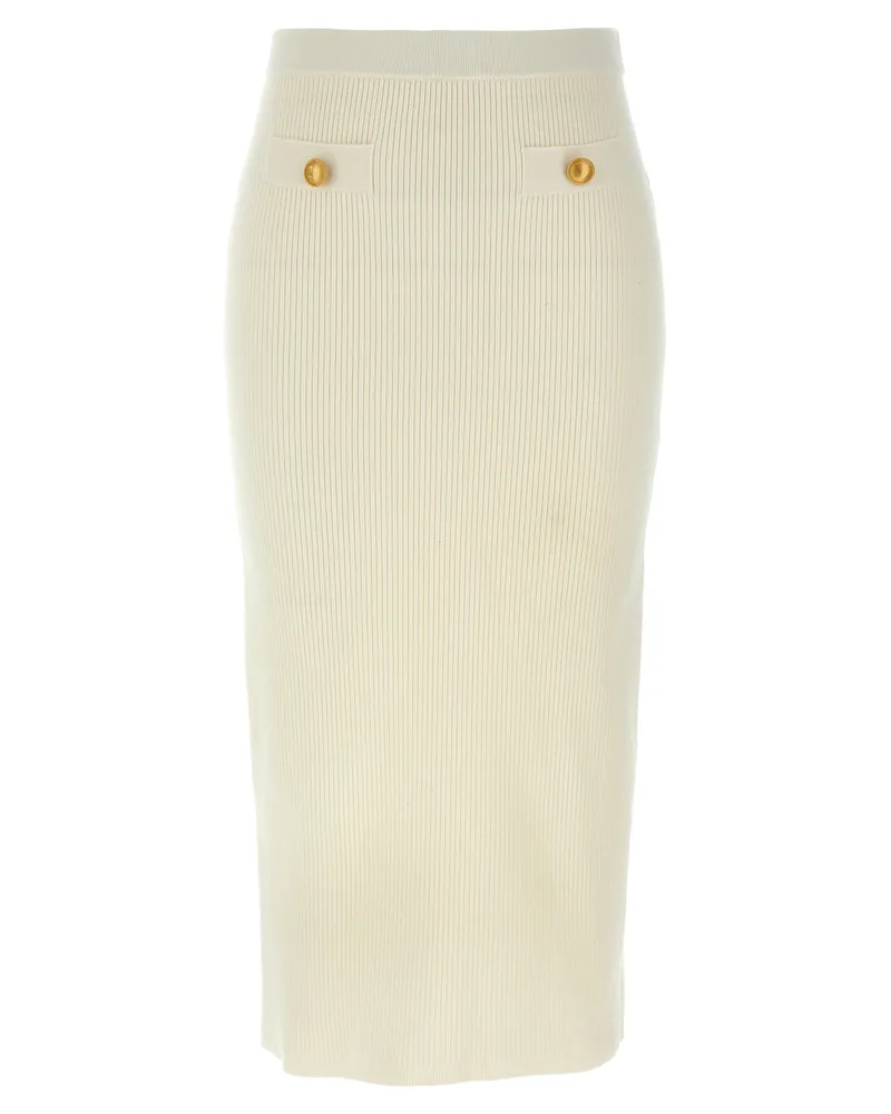 Alessandra Rich Ribbed Wool-Cashmere Midi Skirt — White White