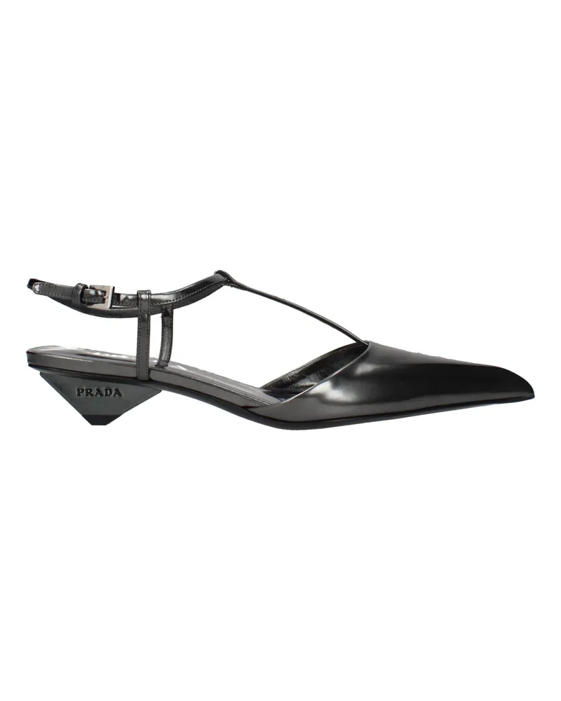 Prada Women's Gray Leather Flat Sandals Gray