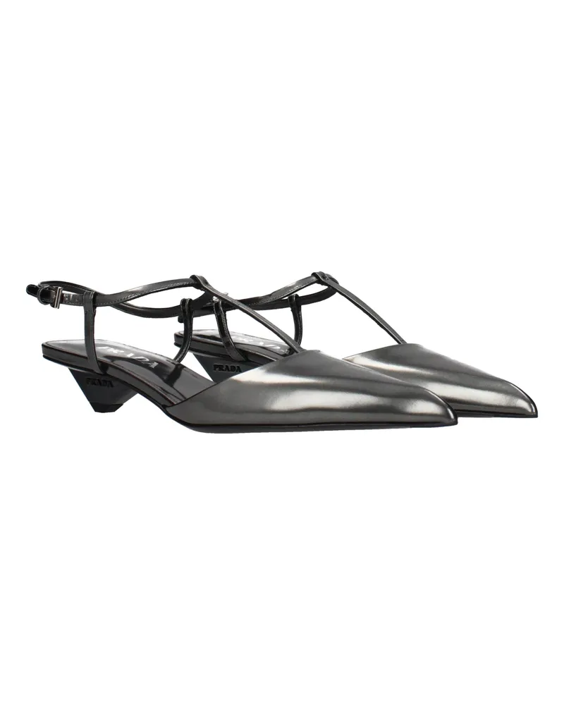 Prada Women's Gray Leather Flat Sandals Gray