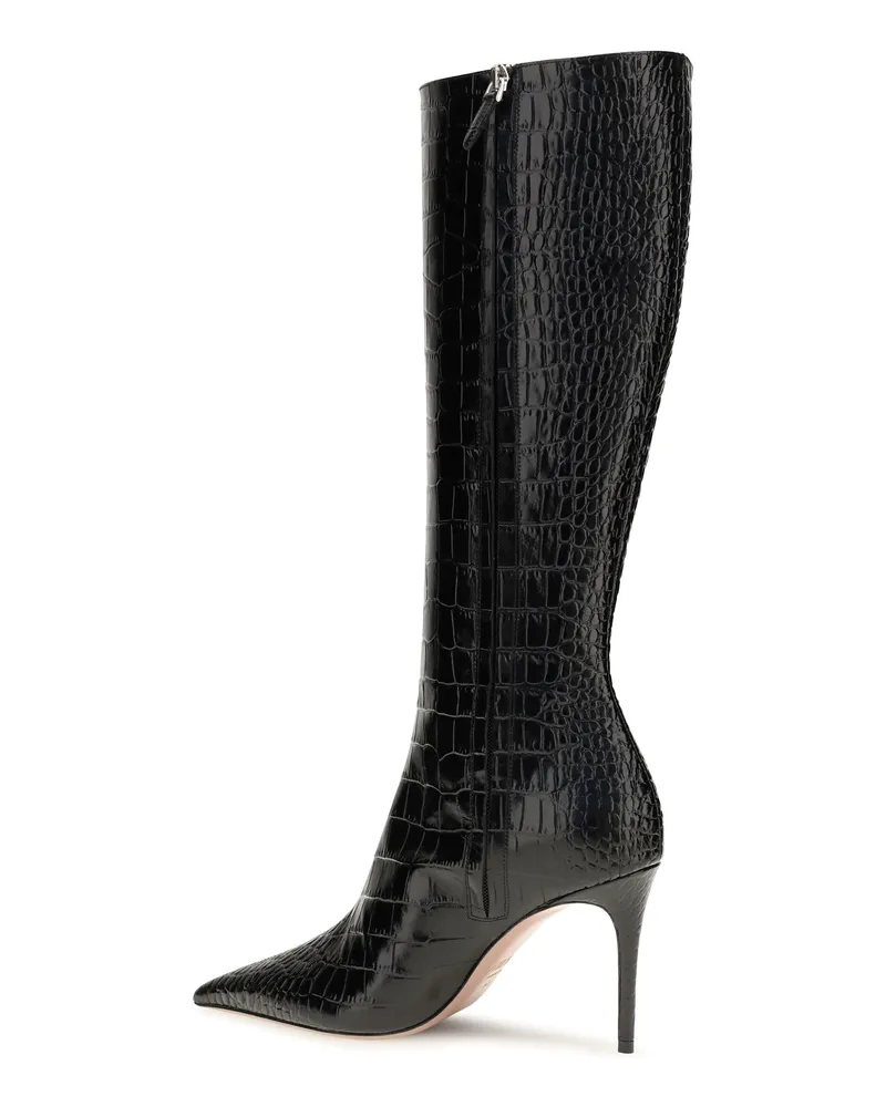 Paris Texas Women's Knee-High Boots Vera Crocodile Leather Charcoal Black