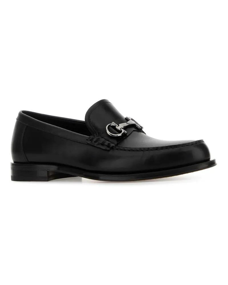Ferragamo Men's Black Leather Teatro Loafers Nero Mocassini Black