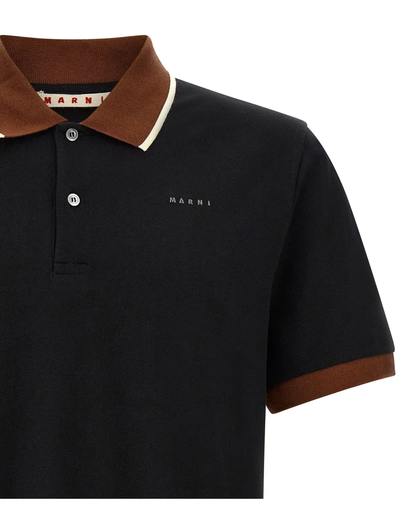 Marni Contrasting Collar & Cuffs Polo — Black Black
