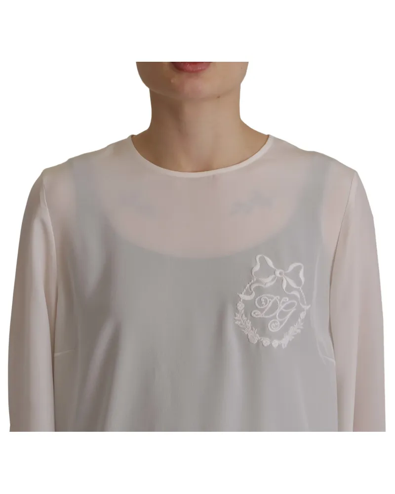 Dolce & Gabbana Women White Silk Dg Logo Embroidered Long Sleeves Blouse White